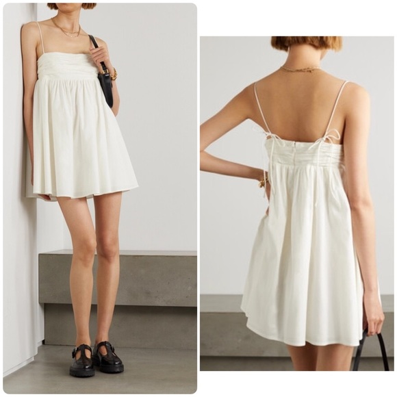 New! Reformation Catarina Ruched Organic Cotton White Bubble Mini Dress 🤍 Size 6 - Picture 1 of 15